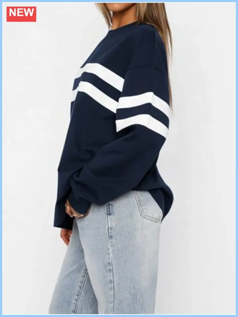Oversized Striped Crewneck Pullover Sweatshirt Women Fall Long Sleeve